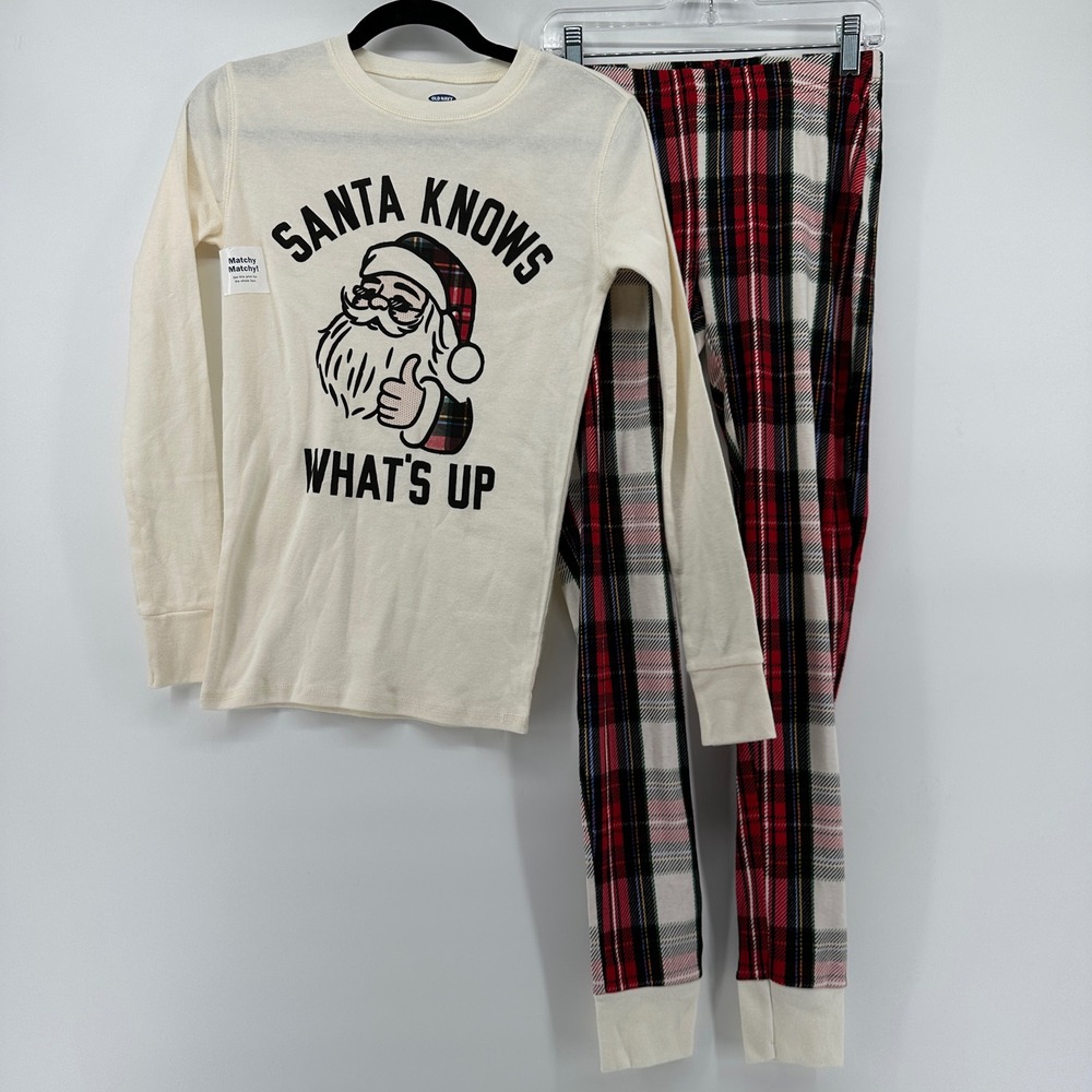 Old Navy Kids XL 12 Santa Knows Whats Up Plaid Pajama Set 2pc 613731-10
